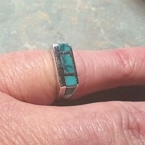 Vintage KEWA Raymond Coriz .925 Sterling w Turquoise Inlay. Size 8